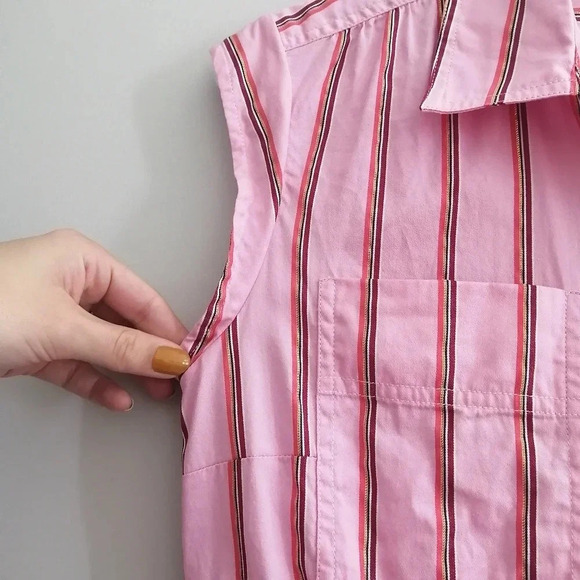 Derek Lam 10 Crosby Pink Striped Fit and Flare Shirt Dress Gathered Waist 6 - Picture 7 of 15